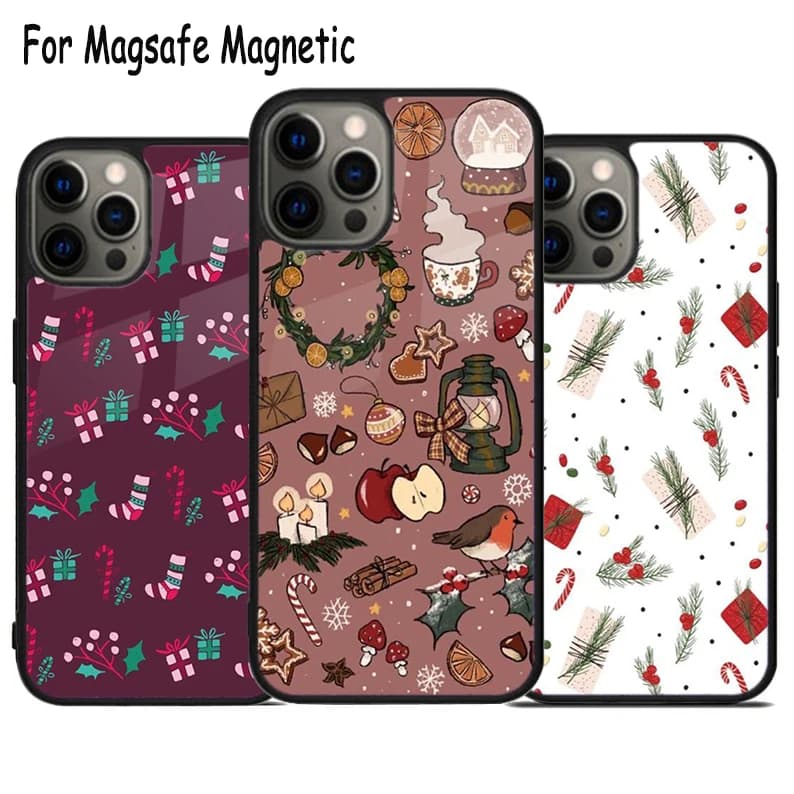 Custodia Magnetica Magsafe per iPhone 17 Air 15 16 16e 14 13 11 12 Pro Max Plus con Design Natalizio e Cartoni Animati per Capodanno