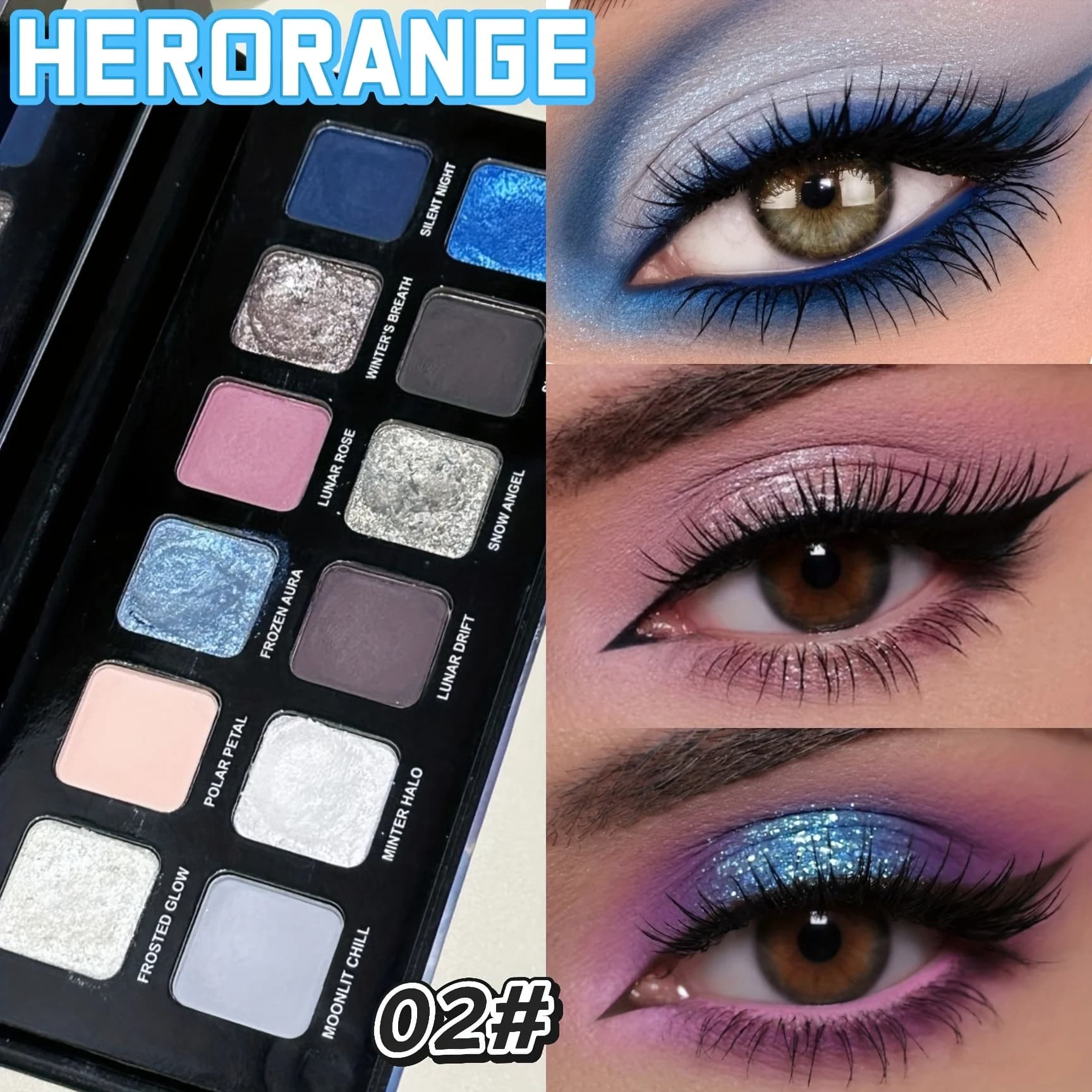 Herorange Palettes of twelve-colored shadows, delicate and rich pigmentation / total coverage and smooth application, opaque, shiny and multi-texture, portable with large mirror, creates an exquisite eye makeup
