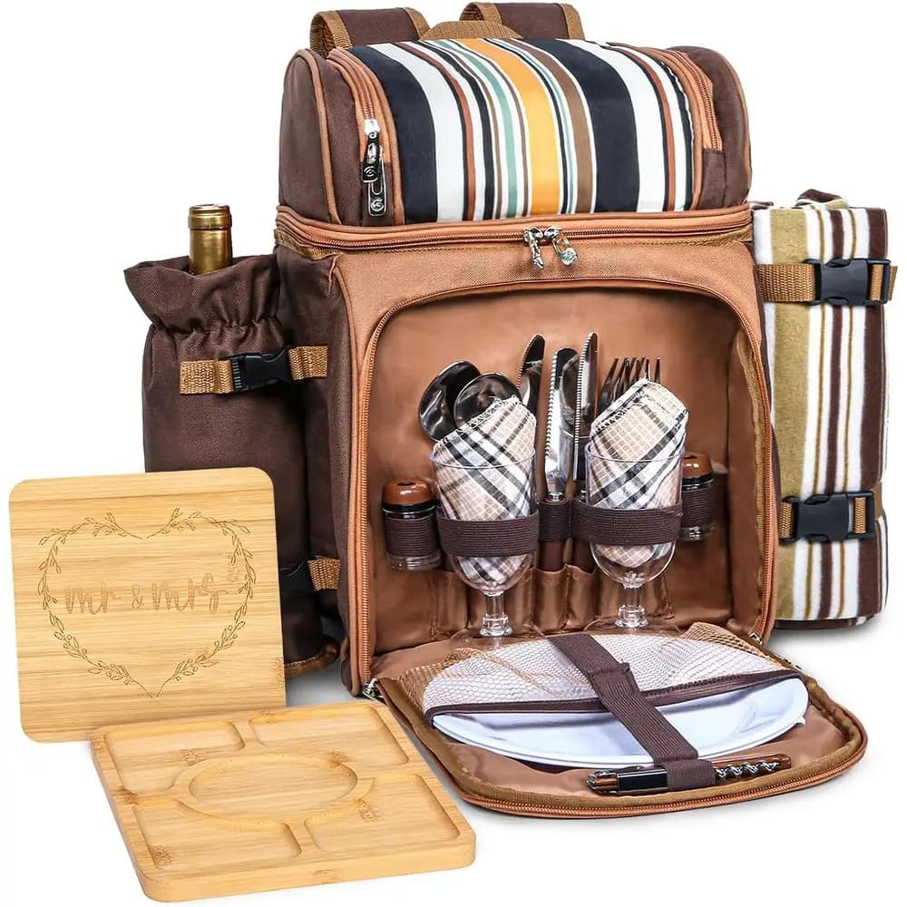 Two-Person Picnic Backpack with Blanket, Charcuterie Boards, Perfect for Engagements, Weddings, and Showers