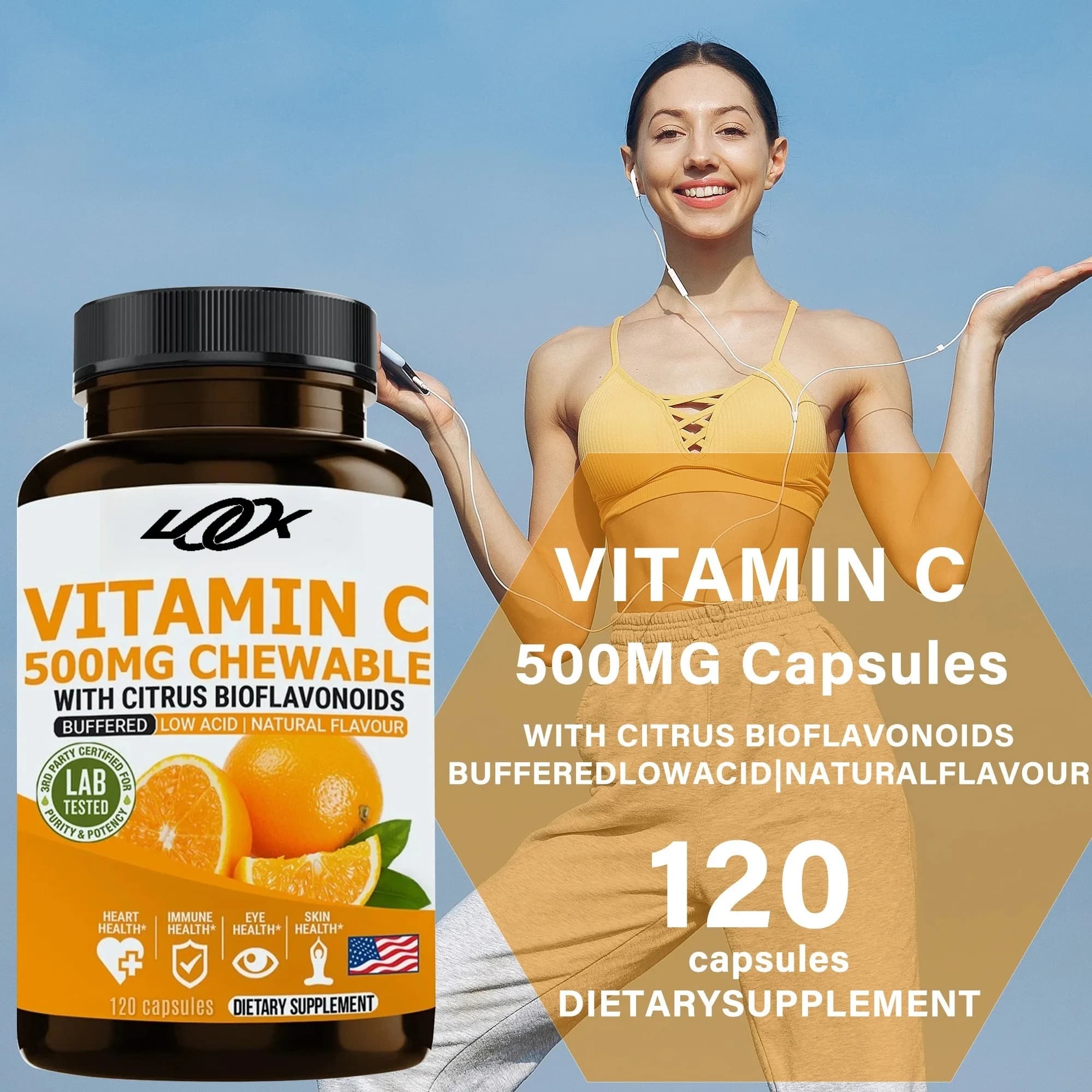 Vitamin C 500 mg - Antioxidant protection and promotes bone and joint health, vitamin supplement to support a healthy immune system