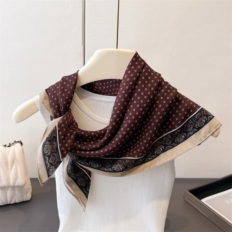 Polka dot style herringbone pattern cotton and linen small square scarf silk scarf imitation velvet headscarf shawl sun protection scarf women's scarf