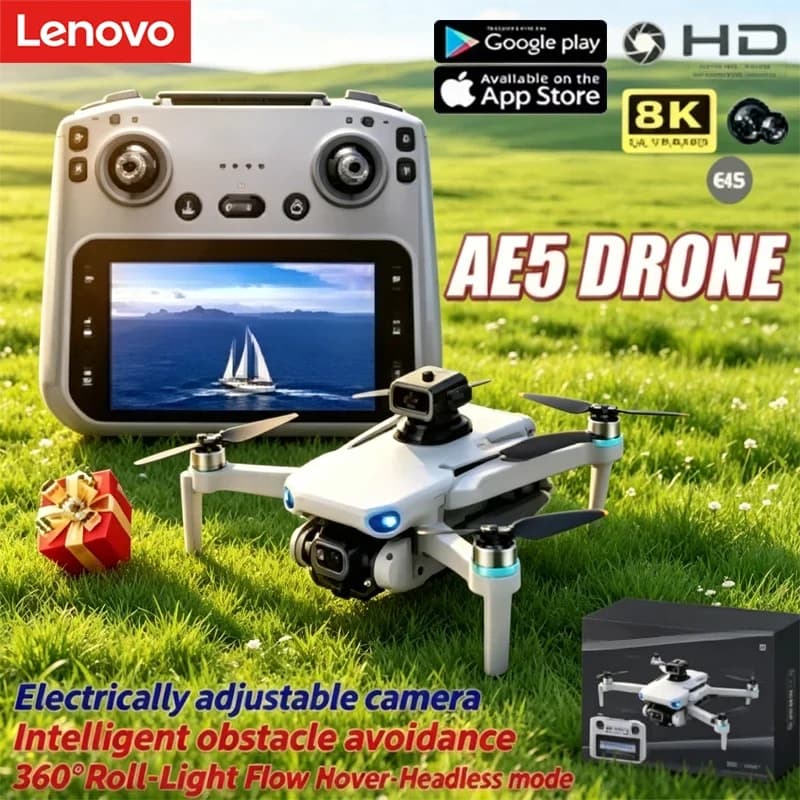 Drone Lenovo 2026 NUOVO AE5 Professionale con Fotocamera 4K/8K HD, Telecomando con Schermo, WIFI, UAV, Quadricottero Pieghevole Brushless, Giocattolo
