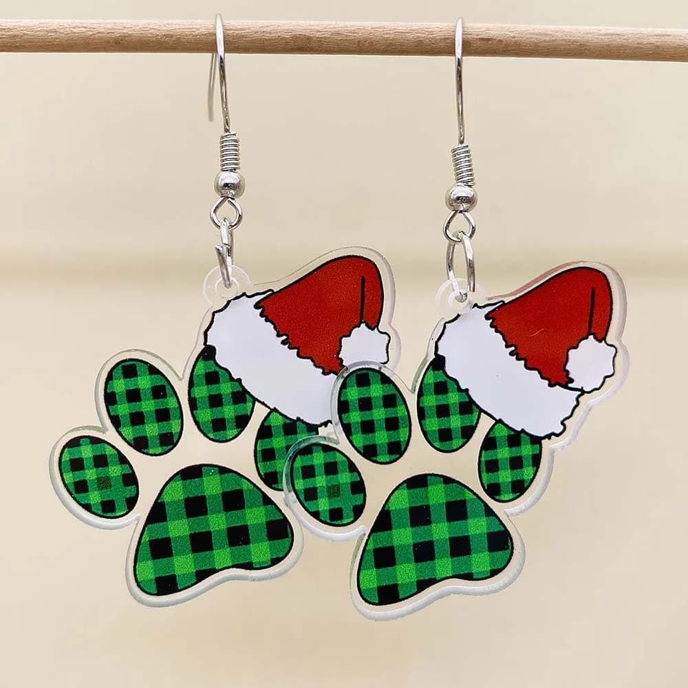 Nuovo cappello di Natale Artiglio di gatto Bicchiere di vino rosso Orecchini in acrilico per le donne Accessori per gioielli per feste di Natale