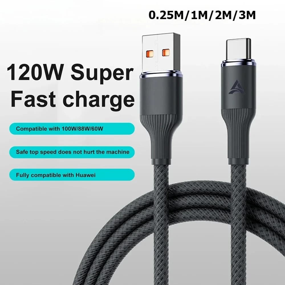 Cavo Dati Intrecciato USB A a Tipo C da 120W per Ricarica Rapida, Compatibile con iPhone 16 15, Samsung, Xiaomi 15 17, Huawei, Quick Charge 3.0