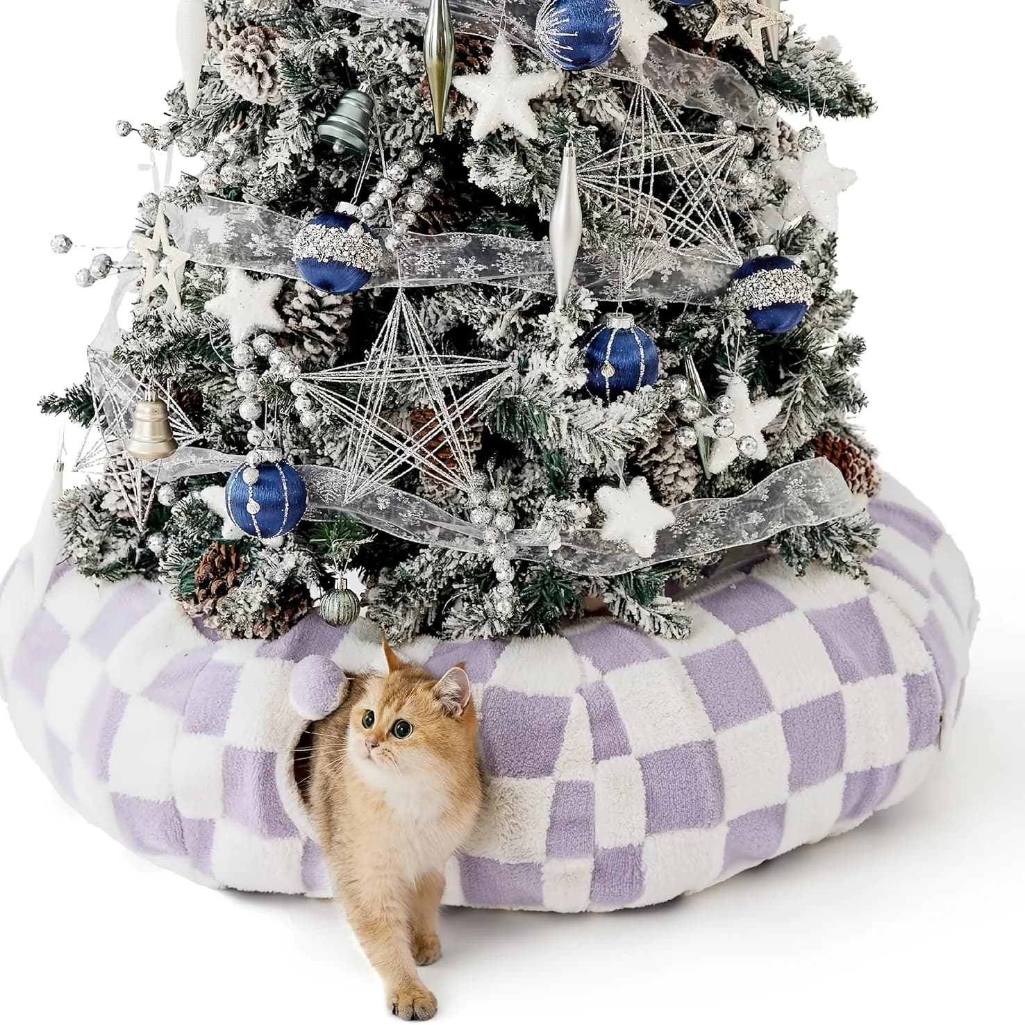 Cuccia a tunnel per gatti da interno - Simpatico gioco a tunnel a ciambella per gatti di piccola e grande taglia con cuscino circolare lavabile, grotta gioco rotonda Peekaboo per gattini/cuccioli/conigli, fantasia standard a quadretti lavanda
