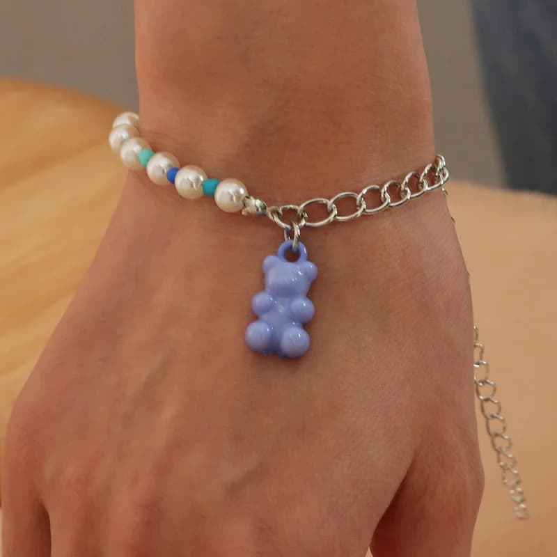 1 braccialetto alla moda con orsetti colorati in gelatina – Bracciale a catena con perle stile Hip Hop, grazioso gioiello punk streetwear, idea regalo.