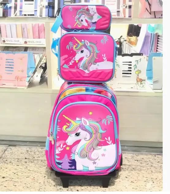 Zaino scolastico per bambini Borse zaino primario per bambini con ruote Zaino scolastico per bambini 3 in 1 con ruote per borsa da pranzo per ragazze
