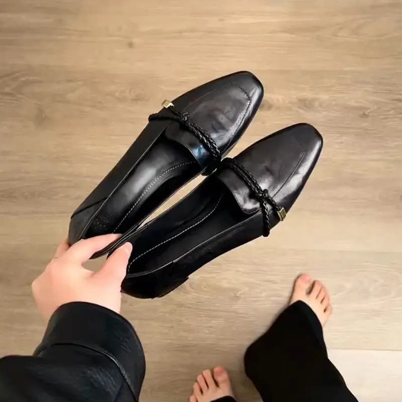 Mocassini Primaverili Semplici da Donna con Tacco Largo e Punta Quadrata, Slip-on