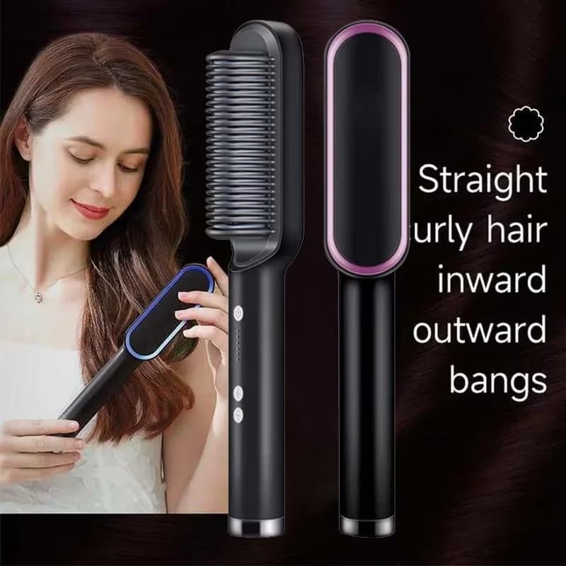 Multifunction Hair Plate 2 in 1, Ceramic Electric Brush with Instant Heating, Double Voltage Electric Comb