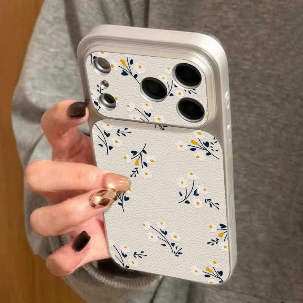 Small Flowers Phone Case For iPhone 17 16 Pro Max 15 14 13 11 12 Pro 17 Pro Matte Shockproof Soft Silicone Leather Texture Cover