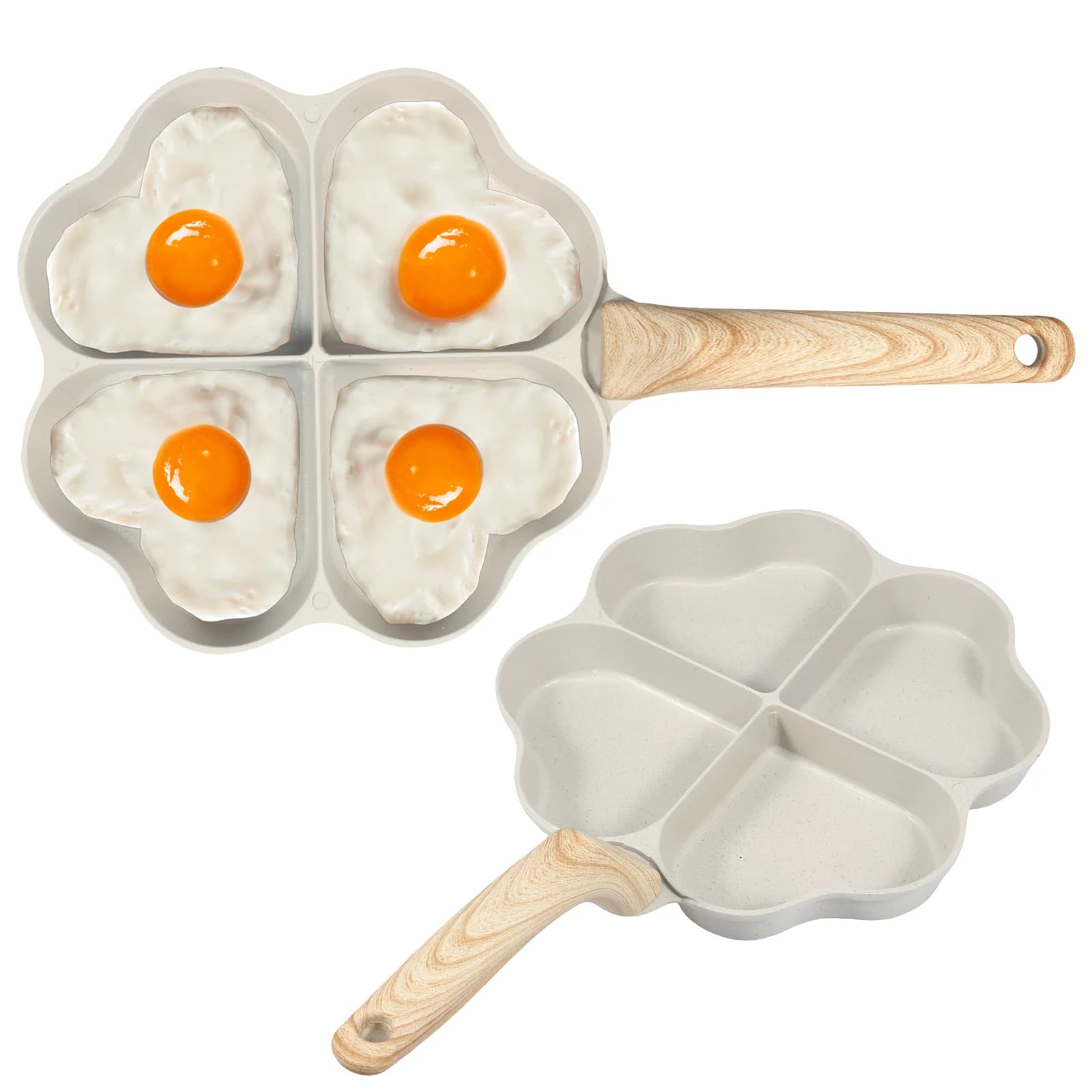 Eggs pan Fry for heart-shaped frittata from 4 cups Non-stick eggs pan with wooden handle Aluminum alloy eggs pan without effort