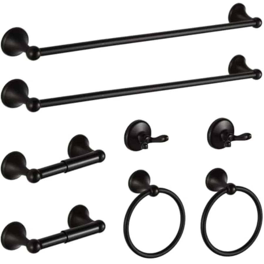 Set di Accessori per Bagno in Bronzo Oliato, Portasciugamani Regolabili ed Espandibili da Parete, 8 Pezzi