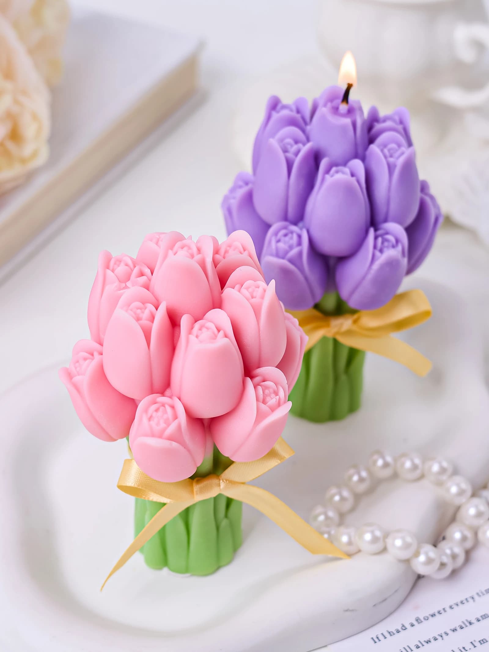 3D Tulip Bouquet Aroma Candle Silicone Moulding Gift for Mother's Day Floral Ornaments Concrete Moulds Hand-made soap mold Home Decorations