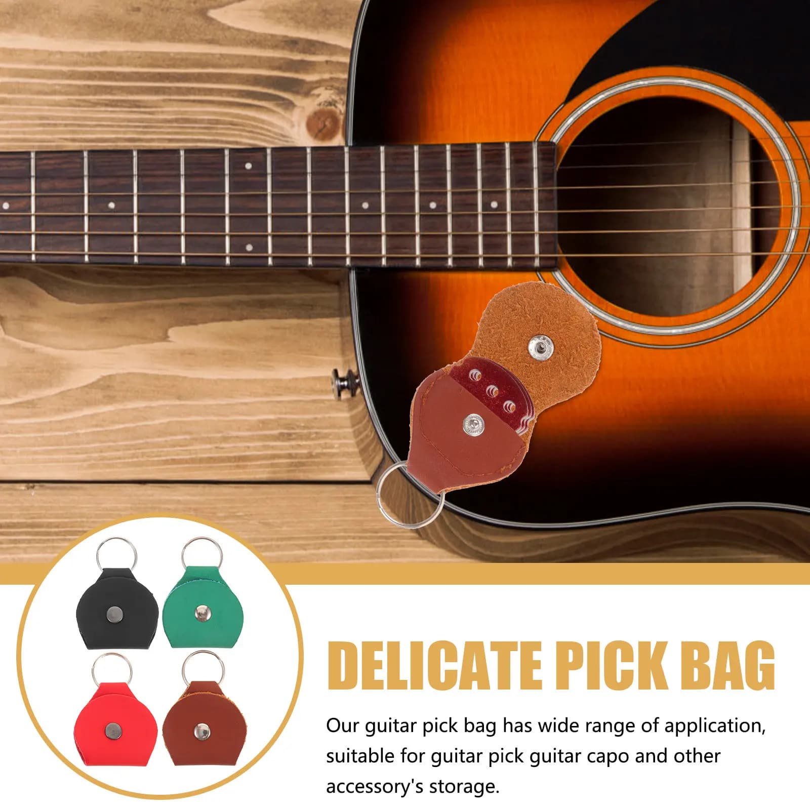 Set di 4 Organizzatori per Plettri da Chitarra in PU con Portachiavi in Metallo per Accessori Chitarristi