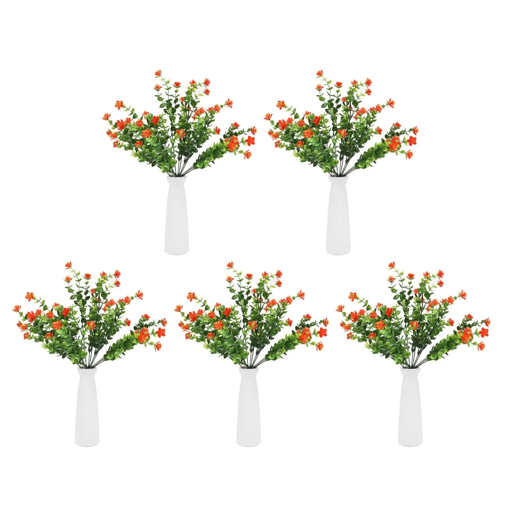 Fresh 40Pcs Artificial Flowers Outdoor Uv Resistant Plants, 40 Branches Faux Plastic Greenery Shrubs Plants Orange