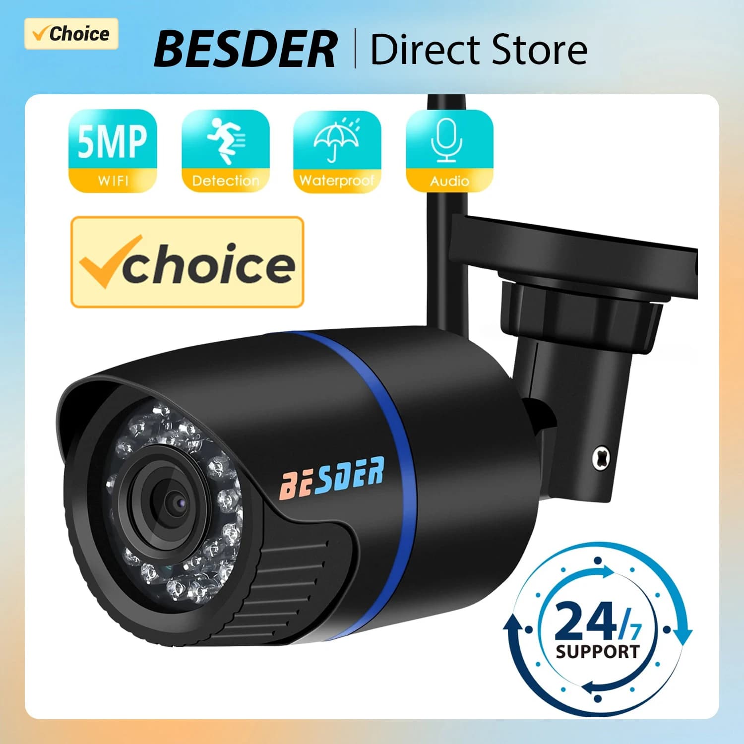 BESDER ICSEE 2MP P2P Wifi IPCamera Registrazione audio Telecamera IP Allarme cablato wireless CCTV Proiettile esterno con slot per scheda SD Max 128G