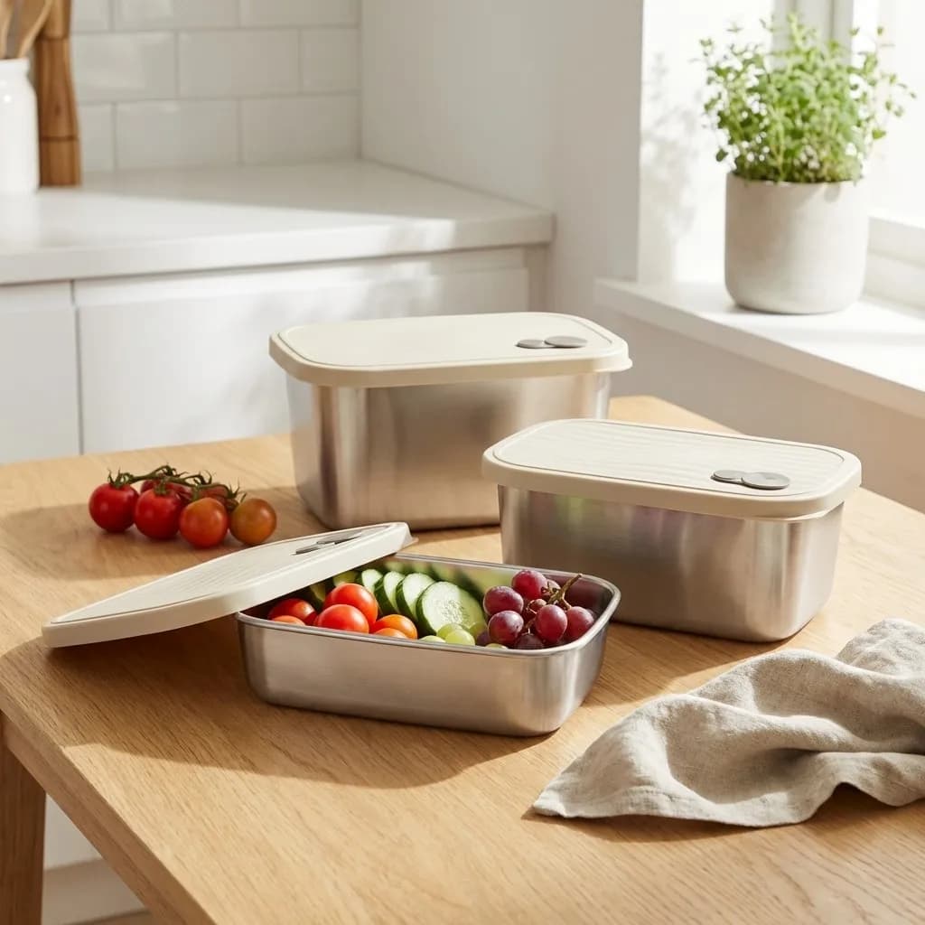 Contenitore per Alimenti in Acciaio Inox 304 Impilabile, Scatola Sigillata per Frigorifero, Contenitore per Frutta e Verdura, Adatto al Microonde