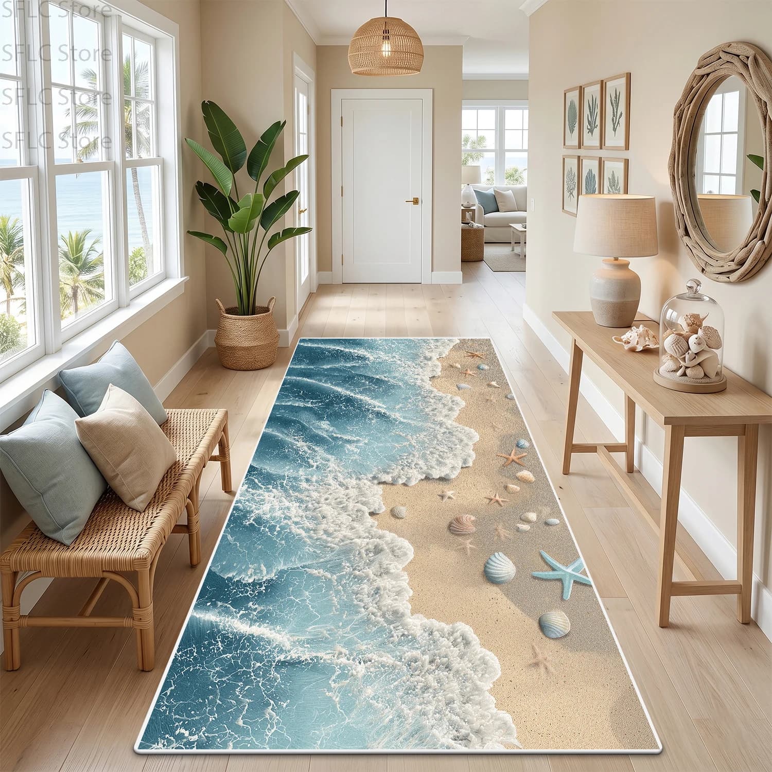 Summer Modern 3D Beach Style Long Foldable Carpet Decoration Home Non-slip Fluffy Rug Easy Clean Short Velvet Doorway Floor Mats