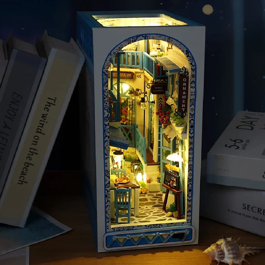 Kit Fai-da-Te per Angolo Libreria, Set Decorativo per Libreria con Luce Calda, Modello 3D da Assemblare, Regalo