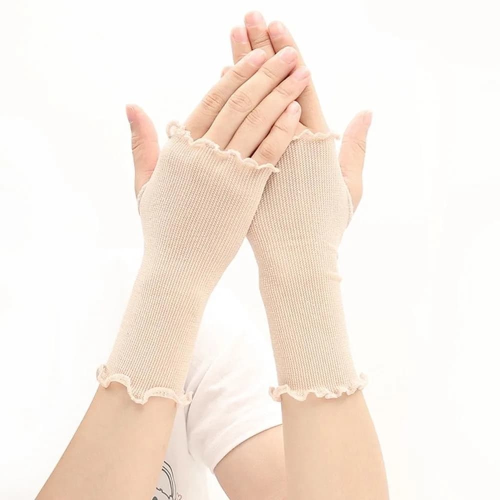Guanti Estivi Traspiranti Anti-UV Trasparenti con Touch Screen per Ciclismo, Guanti Senza Dita con Ruche per Donne, Guanti a Mezzo Dito in Rete