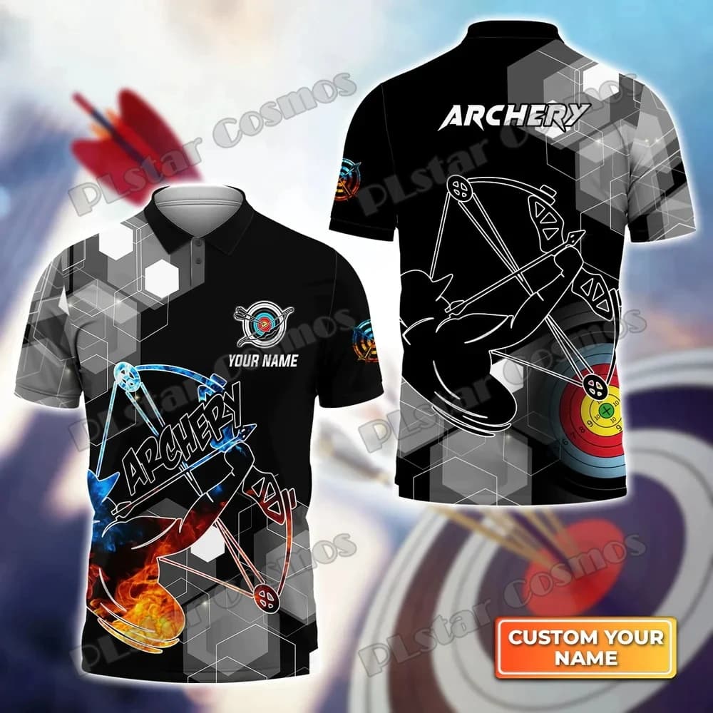 Archer Tiro con l'arco Bersaglio Nome personalizzato Polo da uomo stampata in 3D Camicia estiva a maniche corte Regalo per gli amanti dello sport del tiro con l'arco POL-58