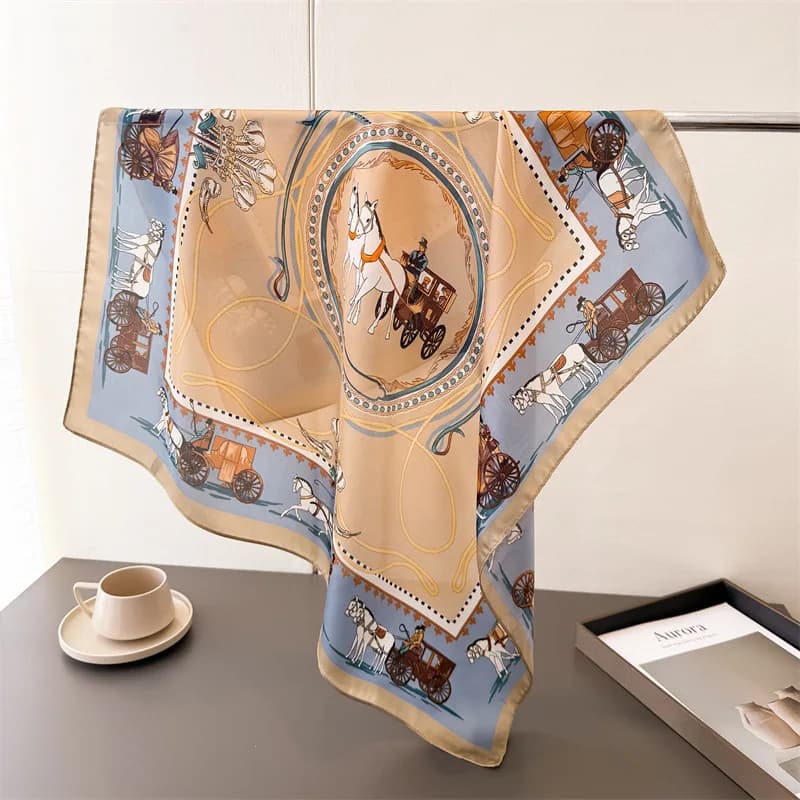 Luxury Silk Scarf with Spring Print, 70cm Women's Scarf, Copricapo, Hair Scarf, from Polso, Bandana, Hijab