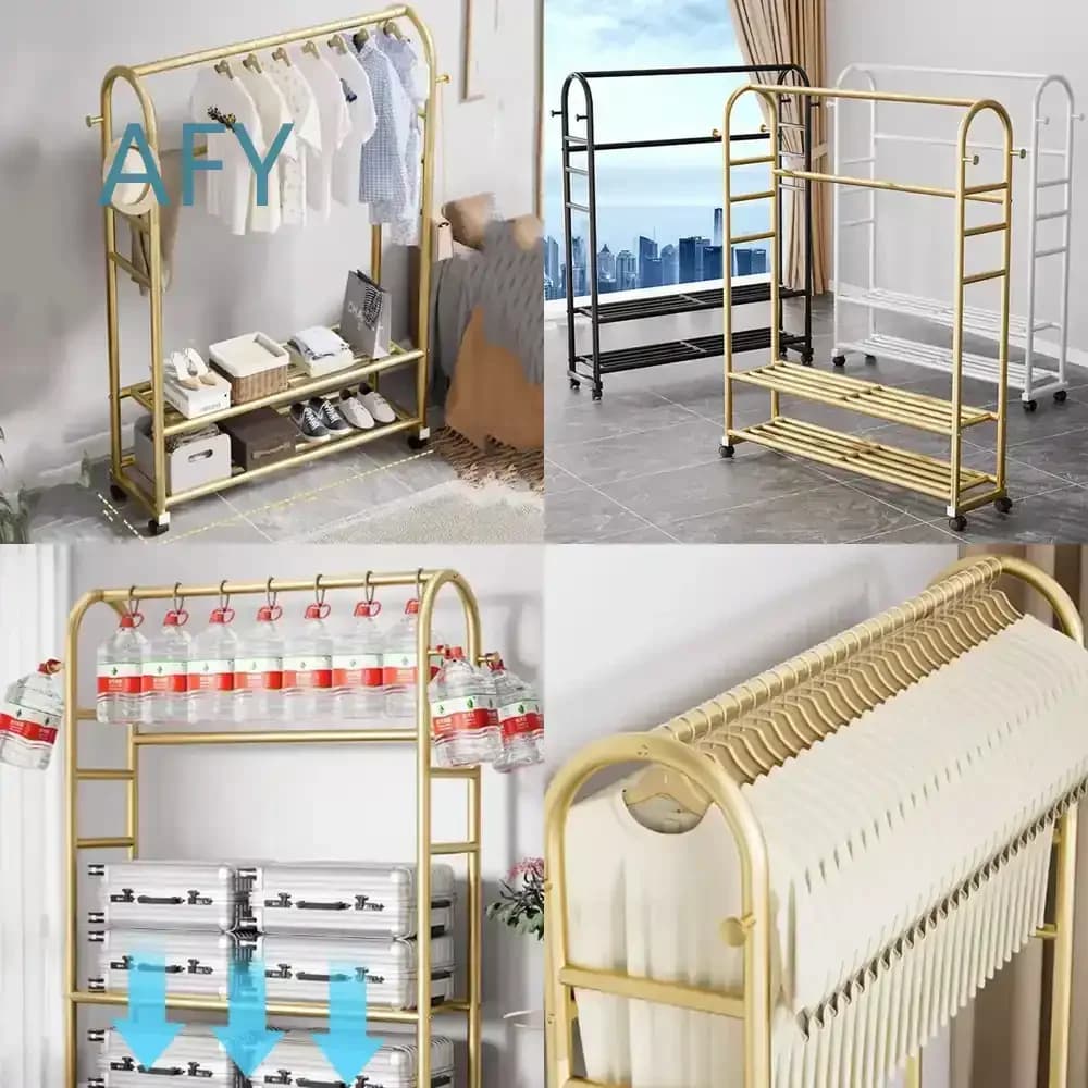 Nordic Portable Drying Clothes Rack for Bedroom Hallway Living Room Modern Metal Single Pole Clothes Hanger Shelf Storage