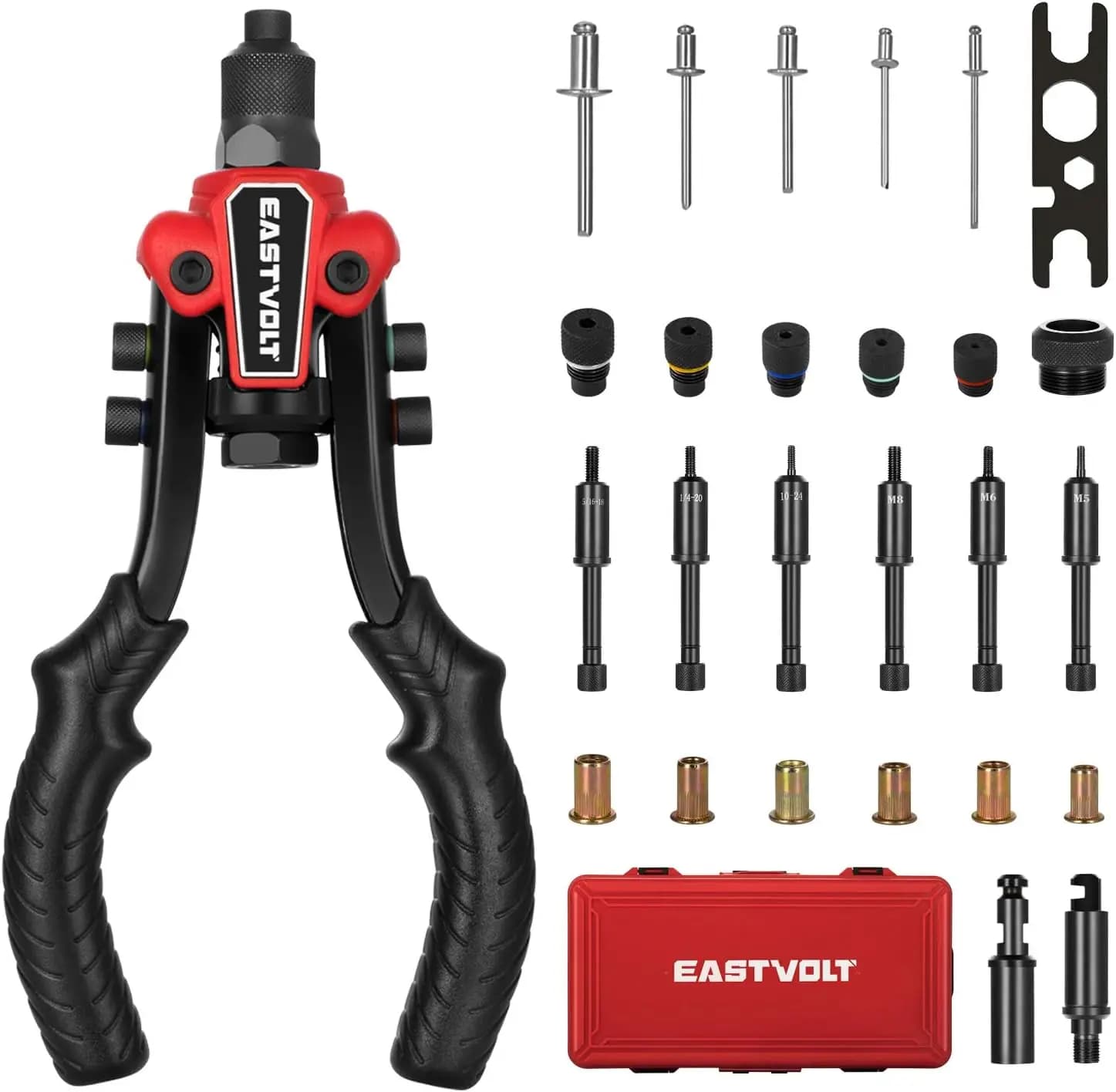 3-in-1 Rivet Tools Set with 60 Dice, 6 Spindles, Washer and Case for Fai-da-Te and Professional Use