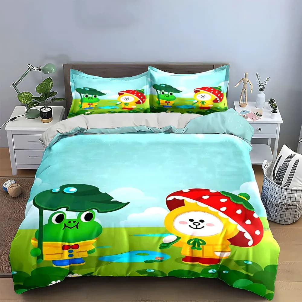 Set di biancheria da letto Trio con decorazioni a cartoni animati per giornate piovose, con 1 copripiumino e 2 federe, singolo, matrimoniale, king, queen, regalo