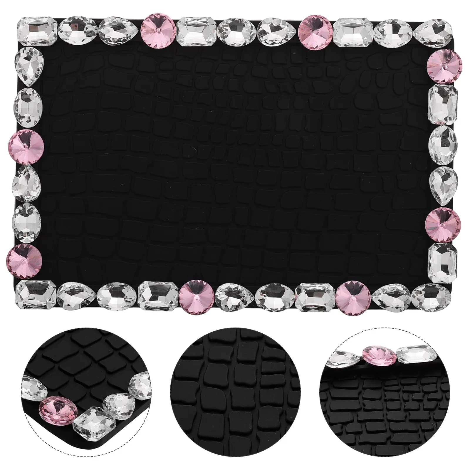 Bling Car Rubber Dashboard Mat Rhinestone Anti Slip Pad Phone Sunglasses Key Holder Car Interior Organizer Decoration