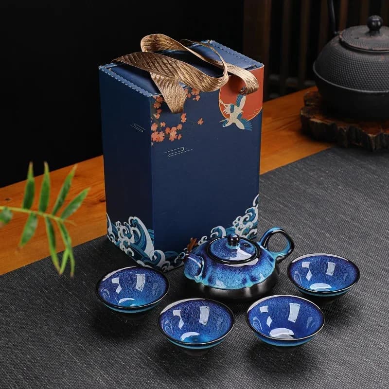 Classical Design Teapot Sets Gift Bag Drinkware Tea Sets Hand Painting Country Ceramic Chinese Tea Set Cup And Tea Pot Set