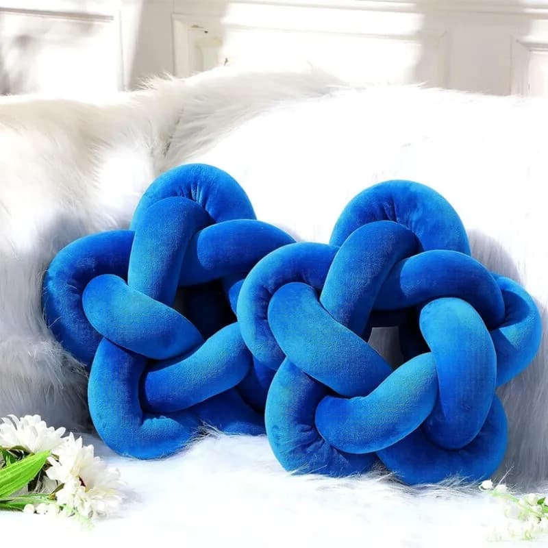 Blue Handmade Knot Throw Pillow Soft Knotted Star Sofa Lumbar Cushion Stuffed Ball Home Office Christmas Gift