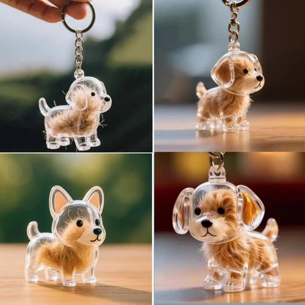 Cartoon Dog Shape Dog Hair Storage Box Transparent DIY Handmade Pet Hair Keychain Keyring Acrylic Puppy Pendants Backpack