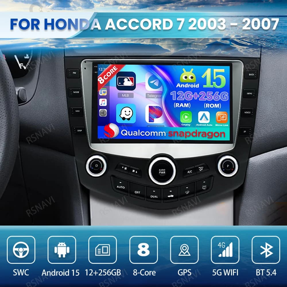 Android 15 Car Radio For Honda Accord 7 2003 - 2007 BT Autoradio Wireless Carplay Auto Qualcomm GPS Stereo Head Unit Multimedia