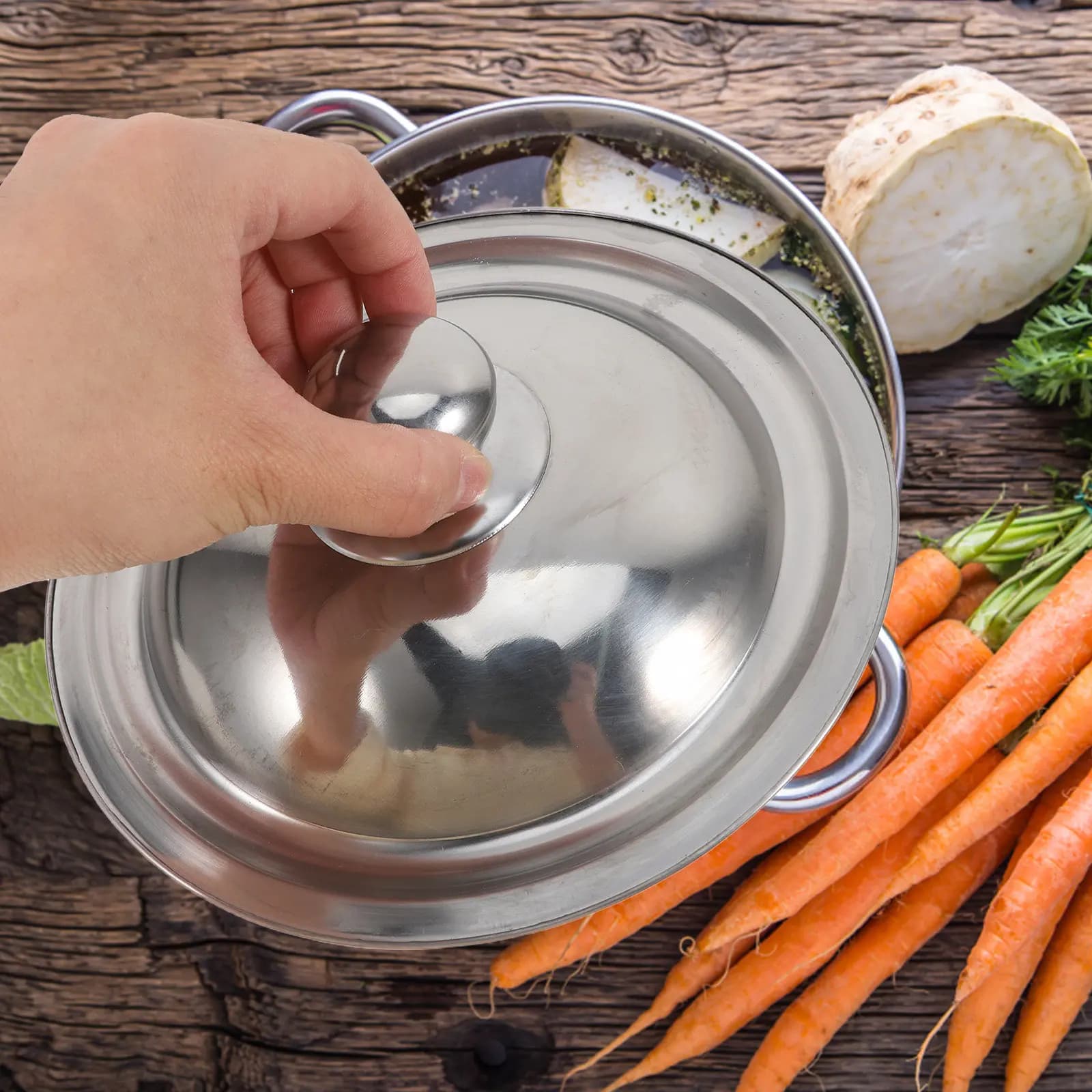 Universal Stainless Steel Rolling Cover 20Cm Easy to Clean Dishwasher Washing Machine for Kitchen Pots Wok Kitchen Tools