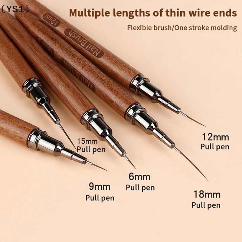 〔YS1〕1pcs/set Wood Handle Art Liner DIY Painting Brush Drawing Lines Stripe Flower Painting Pen Nail Liner Brush Set With 5size