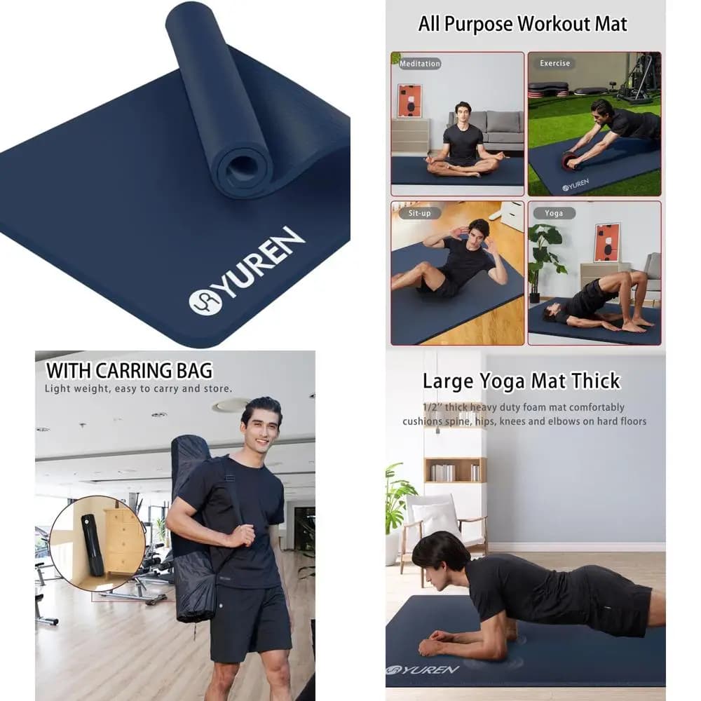 78 x 35 inch thick yoga mat with transport bag for men and women - Large exercise mat for home gym