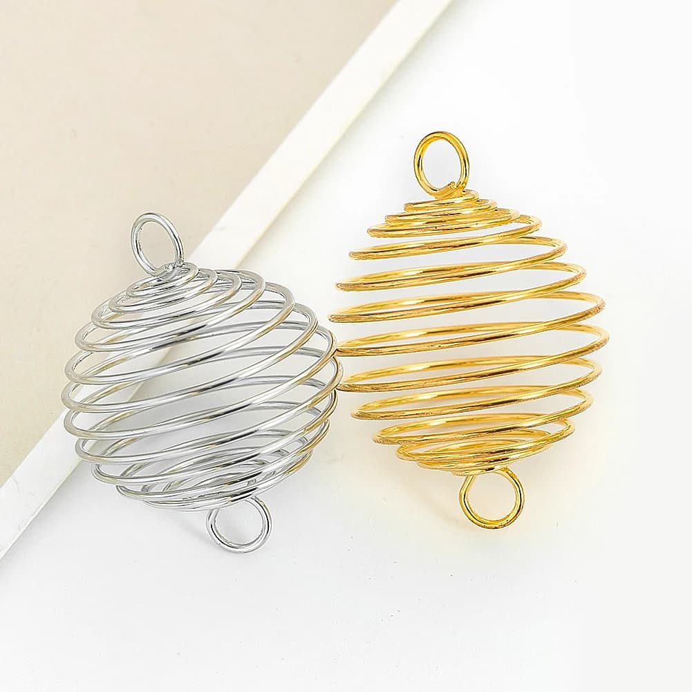 2 pezzi 50mm placcato argento placcato oro gabbia di perline a spirale ciondolo appeso a sfera altalena accessori per campanelli eolici con perle di cristallo fai da te