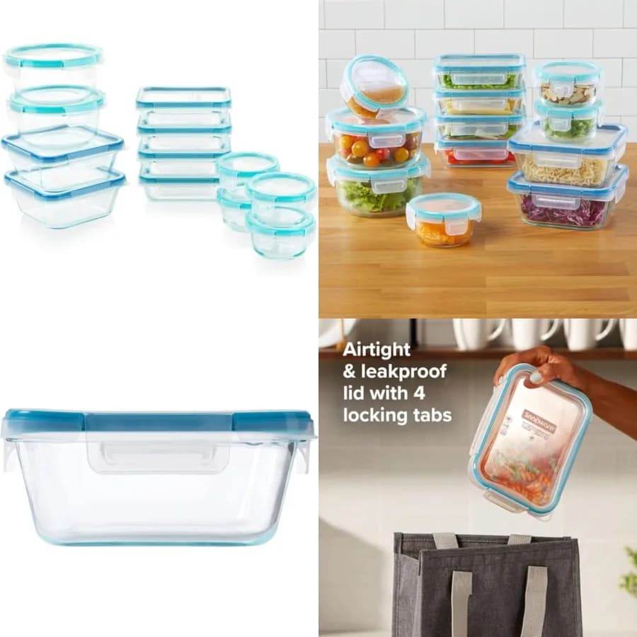 Set di Contenitori per Alimenti Glass Total Solutions, Confezione da 12, (1, 2 e 3 Pezzi), Coperchi in Plastica Ermetici e Antiperdita Senza BPA, F