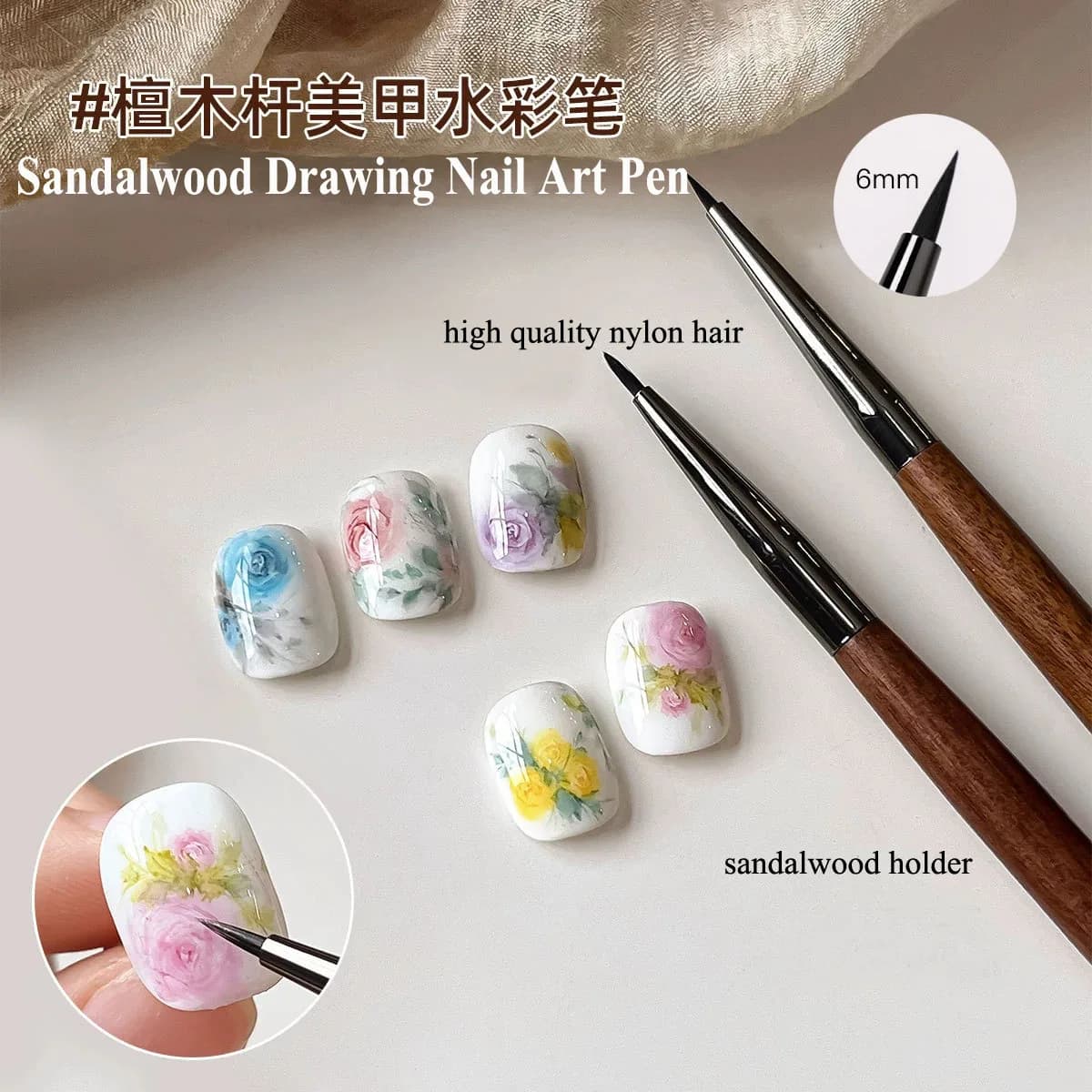 Professional Sandalwood Nail Gel Brush UV Polish Painting Pen Nail Art Drawing Brush Manicur Tool For Salon