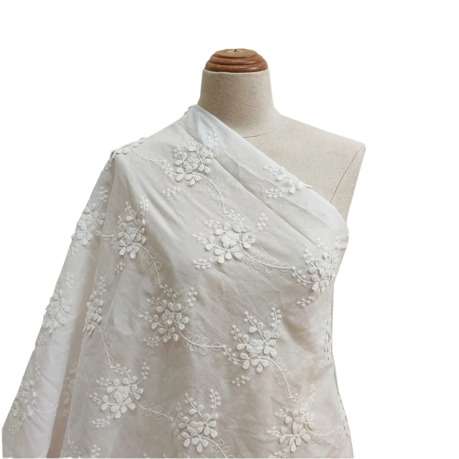 130Cm wide 3D Embroidered Semi-sheer Cotton Fabric Pastoral Style Cotton Thread Material for Wedding Dresses Gowns Clothing