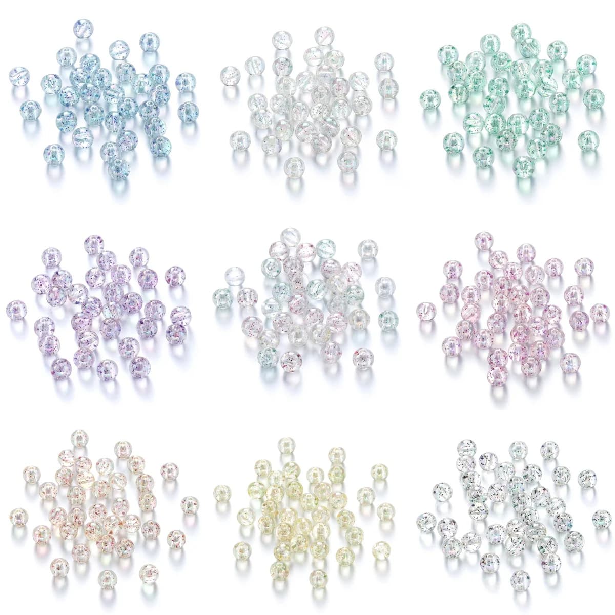 30 pz/lotto Perline Acriliche Rotonde Trasparenti con Paillettes Colore AB da 8/10mm, Perline Distanziatrici Sciolte a Sfera per Bracciali, Collane e Creazione di Orecchini Fai da Te