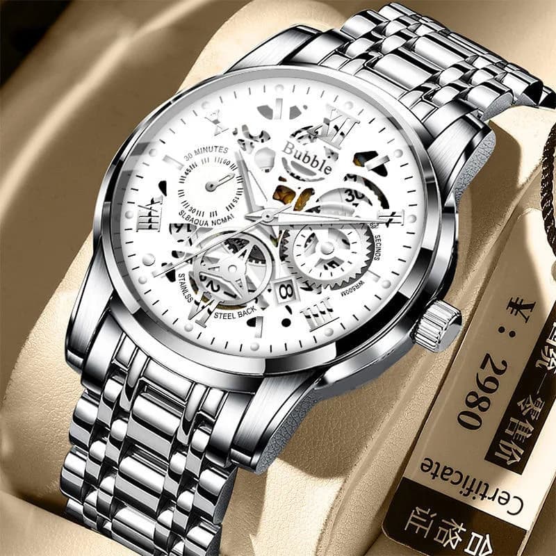 Luxury Men's Watch Fashionable High-end Sports Quartz Wrist Watch Roman Businessman Stainless Steel Cable