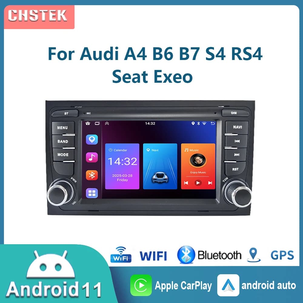 CHSTEK Autoradio Android Auto Player Carplay Per Audi A4 B6 B7 S4 RS4 8E Seat Exeo 2002-2012 Stereo di Navigazione Bluetooth WIFI