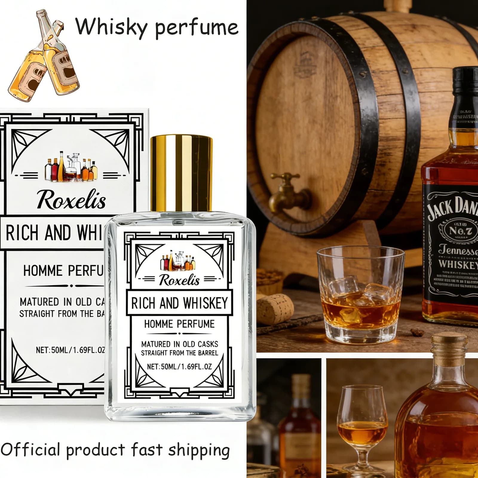 Roxelis 50ml Charm Whisky Profumo da uomo Fragranza Gulong Elegante Fresca e Affascinante Fragranza per Uomo