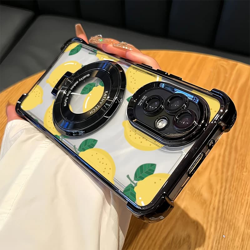 Lemon Strawberry Print Phone Case For Inifinix Spark 20 20C 10C 10 Pro Go 2024 2023 1 2 3 Plating Holder Stand Clear Soft Cover