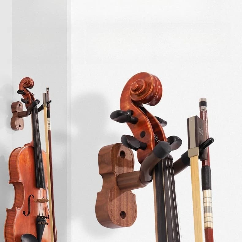 Supporto per violino elegante e minimalista, dotato di un gancio e di una base in legno massello, inoltre appendiabiti per Erhu, Ukulele e Hulusi