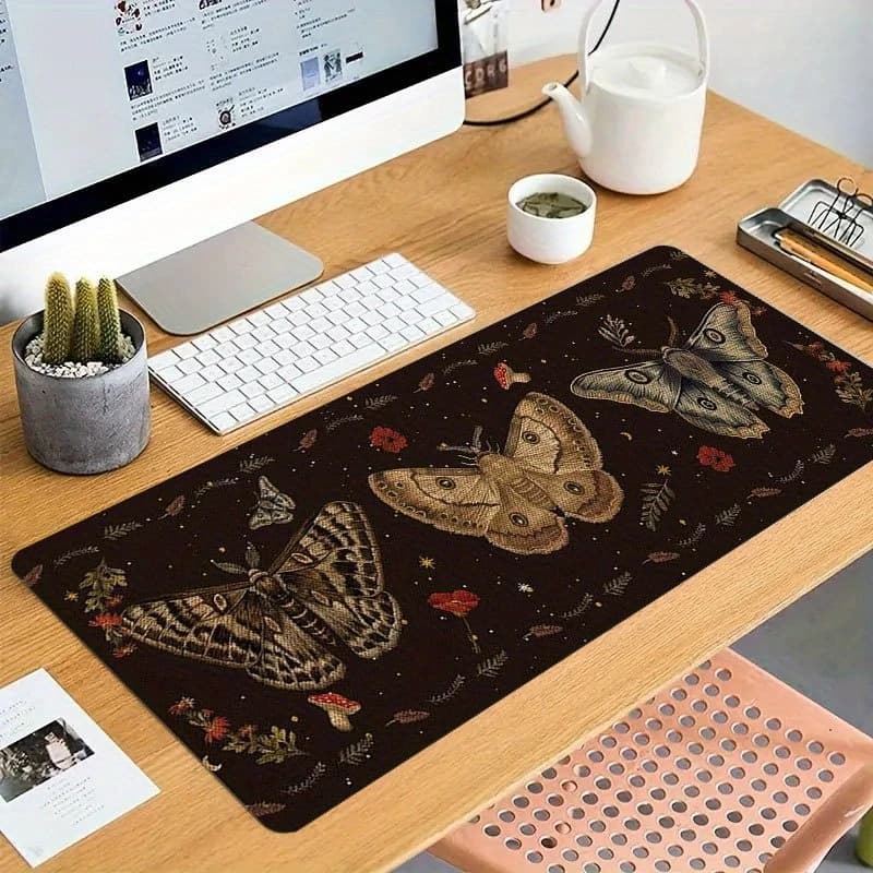 Tappetino per mouse XXL con motivo floreale Moth, tappetino da scrivania con base in gomma antiscivolo, per PC da ufficio e gaming