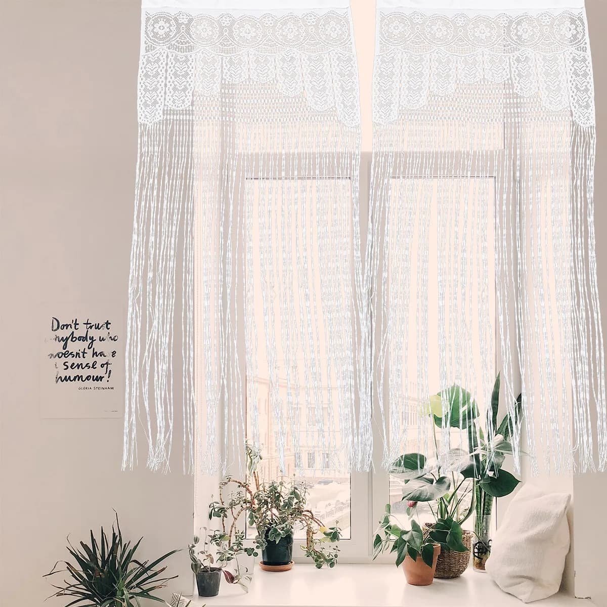 Lace Sheer Curtain Romantic Hanging Door Curtain Room Partition Decorative Layout Decor for Home Indoor Cozy Bedroom Living Room