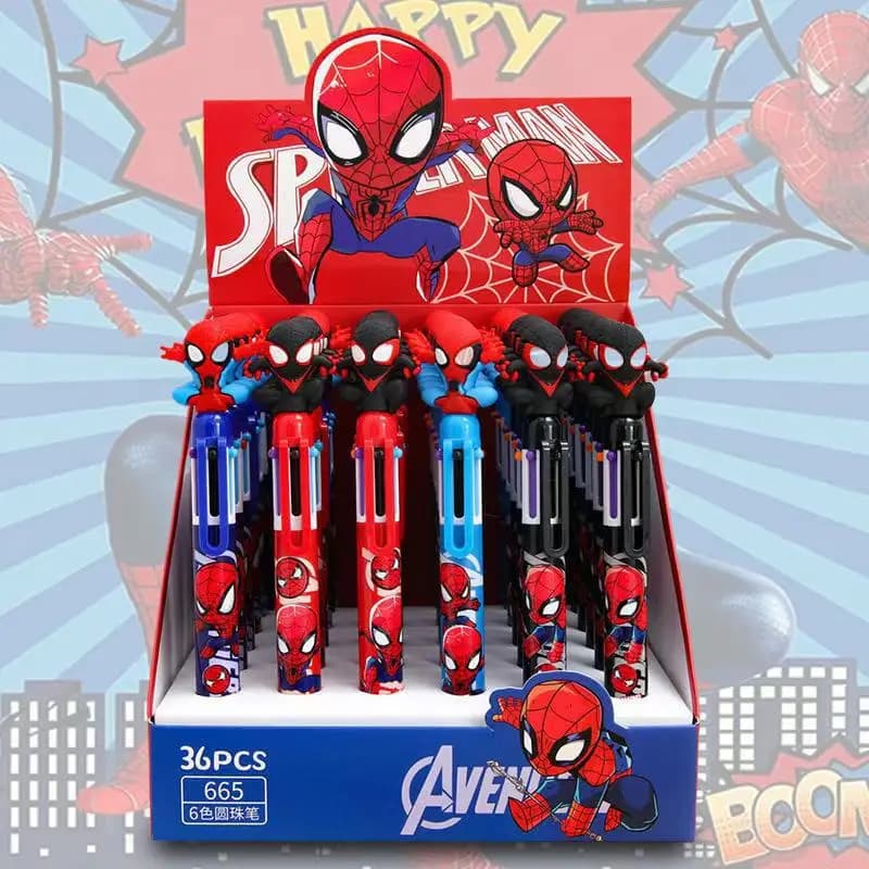 Set di 36 Penne a Sfera Multicolore Spider-Man, Penne Gel Multifunzionali Carine a Tema Cartone Animato, Forniture per Studenti, Cancelleria, Regali all'Ingrosso